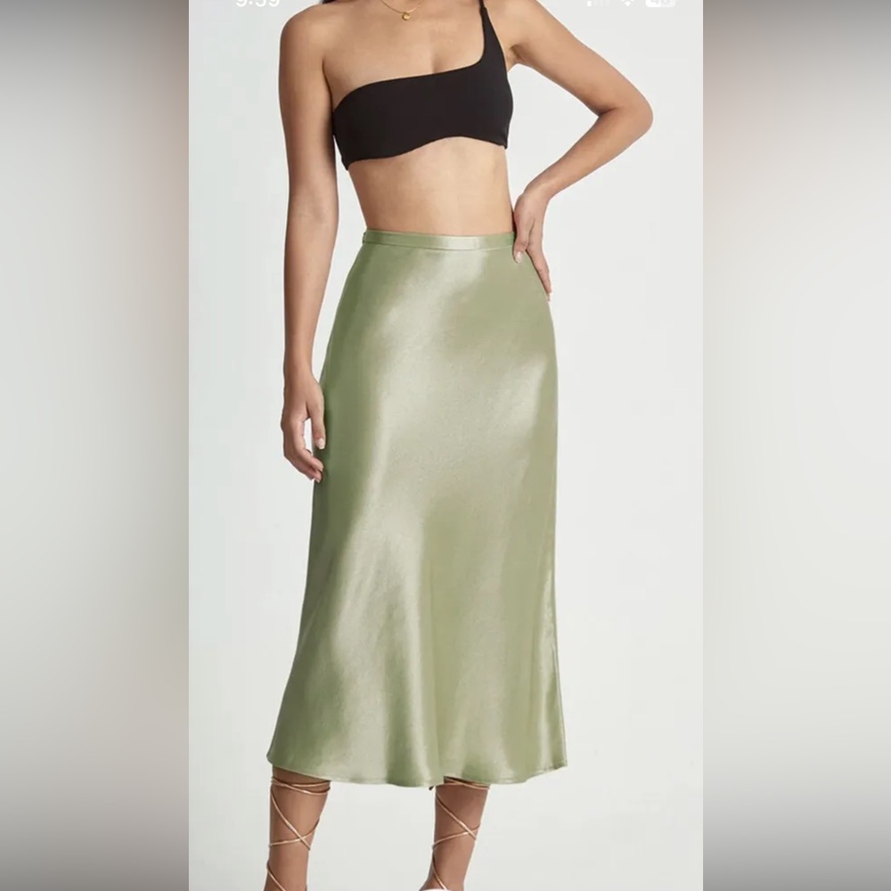 Light Green Satin Flowy Midi Skirt XS
